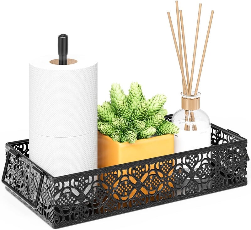 YIUKEA Toilet Tank Topper Paper Basket - Basket Decor Box with Magnetic Paper Towel Holder for Restroom Bathroom (Black) - Image 1